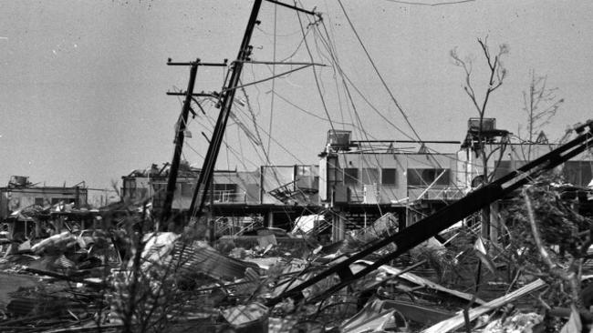 Debris and devastation in Darwin’s northern suburbs in the aftermath of Cyclone Tracy, which struck the town on Christmas morning in 1974. Picture: Beat Erismann