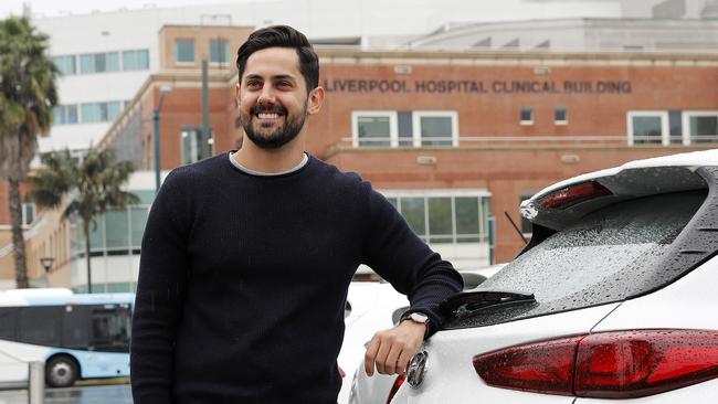 Park’nPay user Andy Lee used the NSW Government app to pay for parking while his wife was giving birth in Liverpool hospital. Picture: Toby Zerna