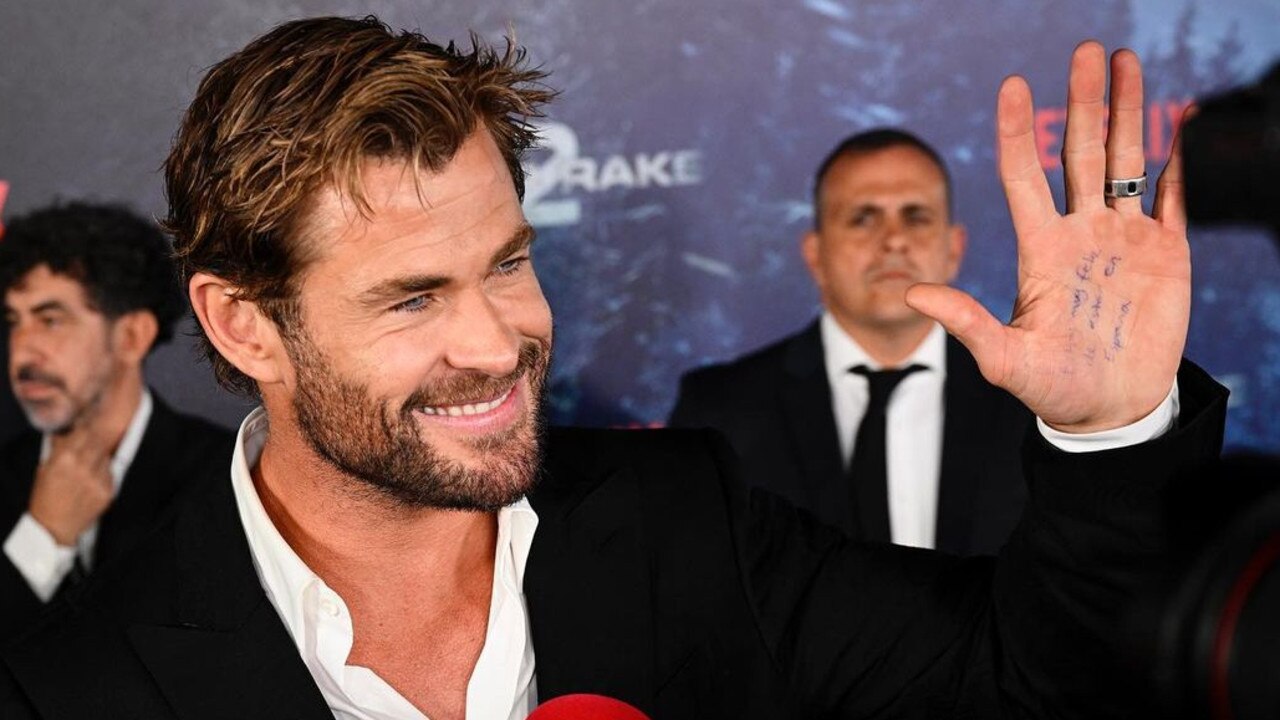 Chris Hemsworth attends the Extraction 2 premiere in Madrid, Spain, with some cheat notes. Picture: Instagram