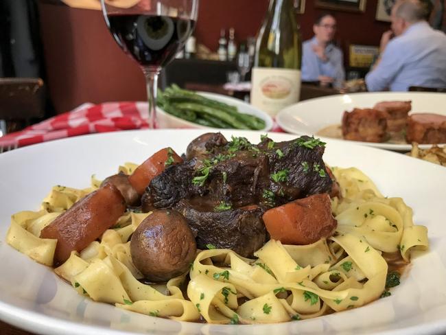 Boeuf Bourguignon with buttered pasta at Bistro Papillion. Picture: Jenifer Jagielski