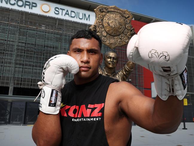 Tevita Pangai Jr continues his boxing journey, but hasn’t ruled out returning to rugby league. Picture: Liam Kidston