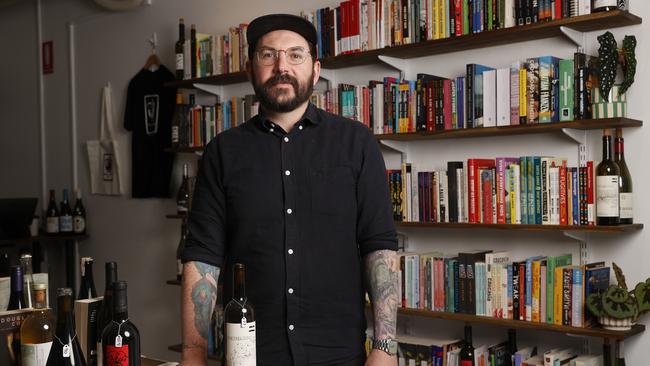 Clinton Elvin, owner of Five Leaves Left, a wine and books store that recently opened in Hobart. Picture: Nikki Davis-Jones