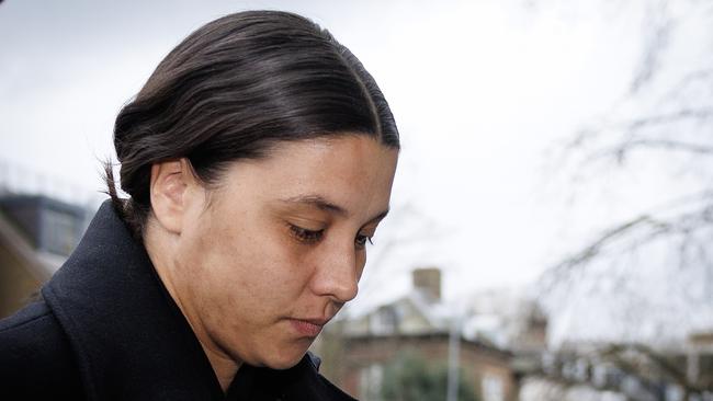 KINGSTON UPON THAMES, ENGLAND - FEBRUARY 07: Australian footballer Sam Kerr arrives at Kingston-Upon-Thames Crown Court on February 07, 2025 in Kingston upon Thames, England. The Matildas star, who also plays professionally for Chelsea in the Women's Super League, is facing charges of "racially aggravated harassment" of a police officer related to an incident in Twickenham on January 30, 2023.  (Photo by Dan Kitwood/Getty Images)