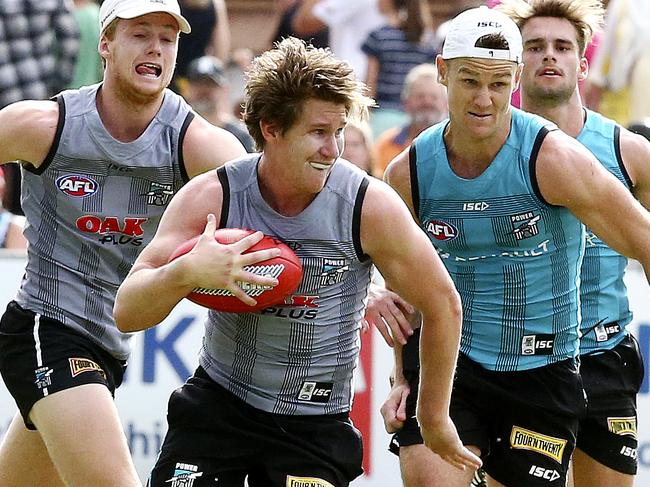 Port Adelaide training at Alberton before breaking for Christmas. Matt White on the move. picture Sarah Reed