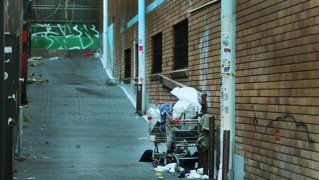 Homeless asleep in the cold empty streets of Southport in the early hours of the morning. Picture: Glenn Hampson