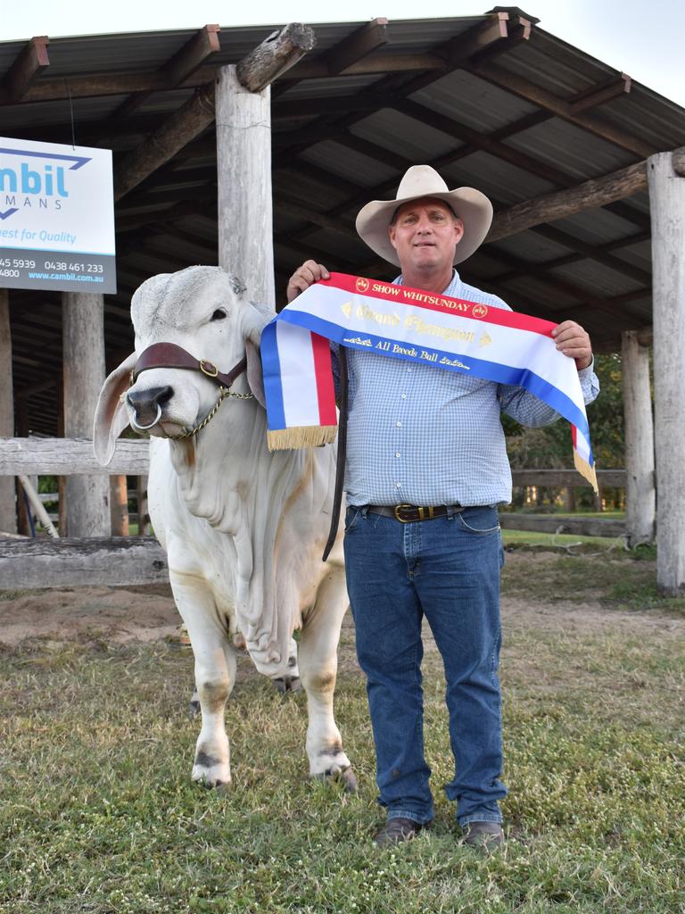 Lawson Camm of Proserpine and his Grand Champion All Breeds Bull , 22-month-old brahman ‘Cambil Django’. Picture: Kirra Grimes