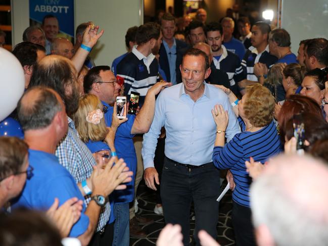 Tony Abbott arriving at his Election party at Manly Leagues Club tonight after being defeated by Independent Zali Steggall for the seat of Warringah. Picture: Tim Hunter.