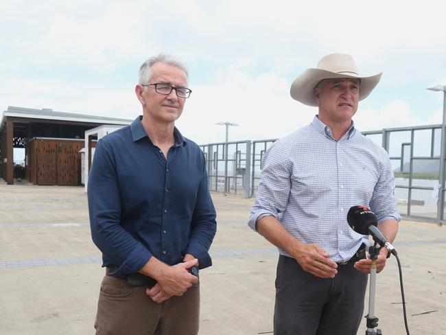 Senator Gerard Rennick and Katter’s Australian Party leader Robbie Katter in Cairns for a cost of living tour. Picture: Peter Carruthers