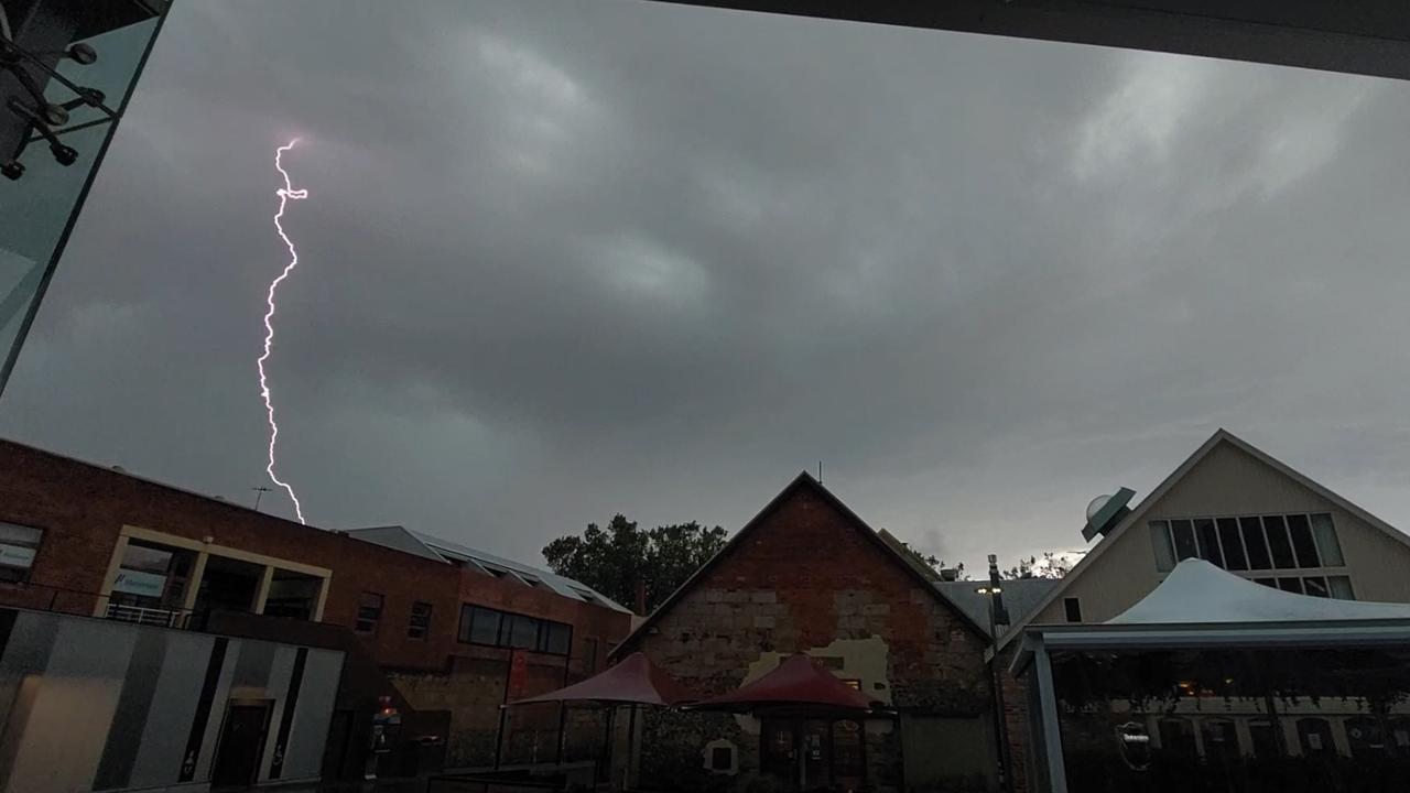 A lightning strike over Salamanca Square on Thursday afternoon.