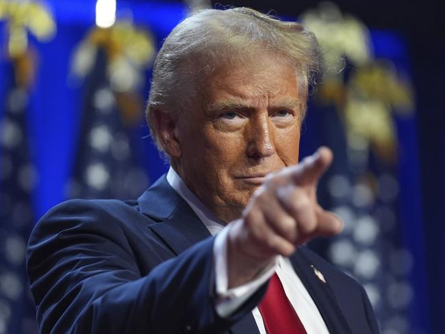 Republican presidential nominee former President Donald Trump arrives at an election night watch party at the Palm Beach Convention Center, Wednesday, Nov. 6, 2024, in West Palm Beach, Fla. (AP Photo/Evan Vucci)