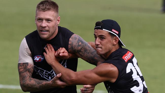 Nick Daicos, right, is still a safe pick, according to the Jock Reynolds team. Picture: Michael Klein