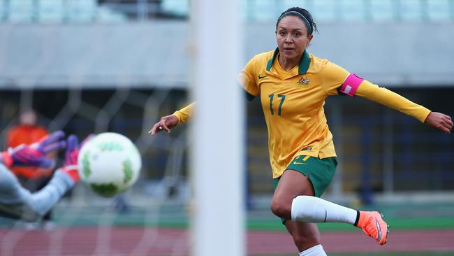 Kyah Simon scoring against Vietnam during the AFC Women's Olympic final qualification round match in Osaka, Japan, in March 2016. Picture: Getty Images