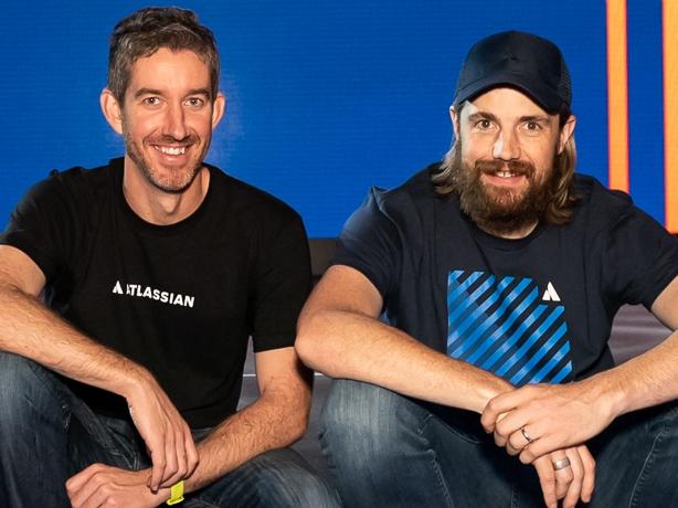 Atlassian co-founders Scott Farquhar and Mike Cannon-Brookes before they hit the stage in Barcelo