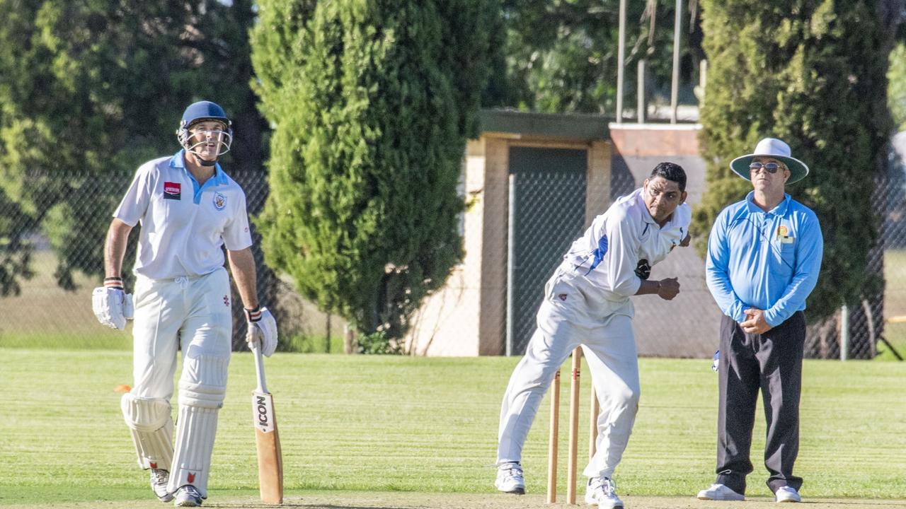 Hemal Shah bowls for University. Picture: Nev Madsen.