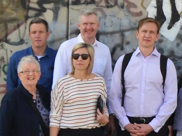 NETWORK SPECIAL.  MUST TALK WITH NETWORK PIC DESK BEFORE PUBLISHING.    Palestine study tours .   From left Josh Wilson (dark blue shirt), Tony Burke, Julian Hill and then Susan Templeman is in the middle wearing a blue shirt on an APAN study tour.