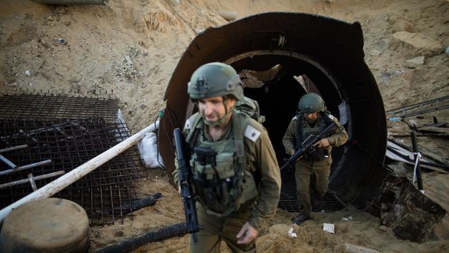 Israeli soldiers exit a tunnel that, according to IDF allegations, was led by Mohammed Sinwar, the brother of Hamas leader Yahya Sinwar, and was used as part of the Oct. 7 attack.