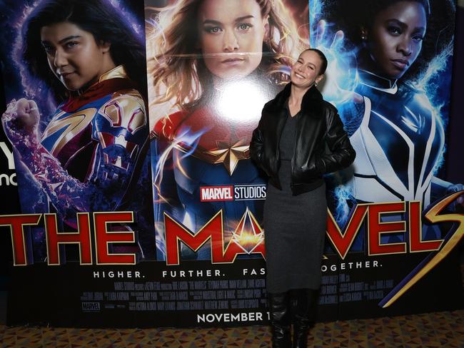 Brie Larsen posed with her film poster outside a theatre in NYC over the weekend. Picture: Jason Mendez/Getty Images for Disney)