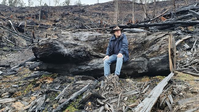 Charles Wooley stops to contemplates in a harvested section of the Styx Valley on his way up to the open day. Picture: FRANK MACGREOR