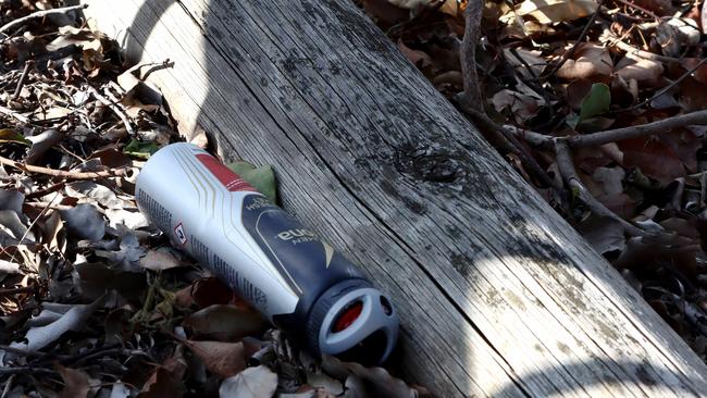 A deodorant can used by a chromer at Nudgee train station. Picture AAP/David Clark