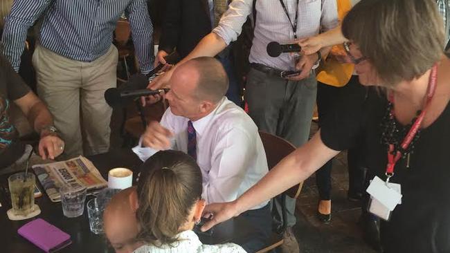 Premier Campbell Newman is on the campaign trail on the Coast, he visited Altos in Broadbeach this morning. Pic: Kathleen Skene