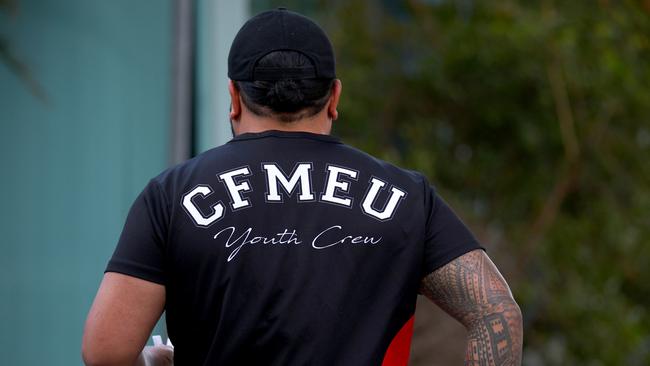 A CFMEU member at the union’s Brisbane headquarters on Friday.