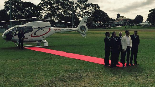 Groom Salim Mehajer’s party arrived by helicopter. Picture: Lia Harris