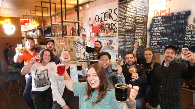 Brooke Turnbull serves patrons at Little Malop St craft beer bar Big Ears on their last night of trading. Picture: Peter Ristevski