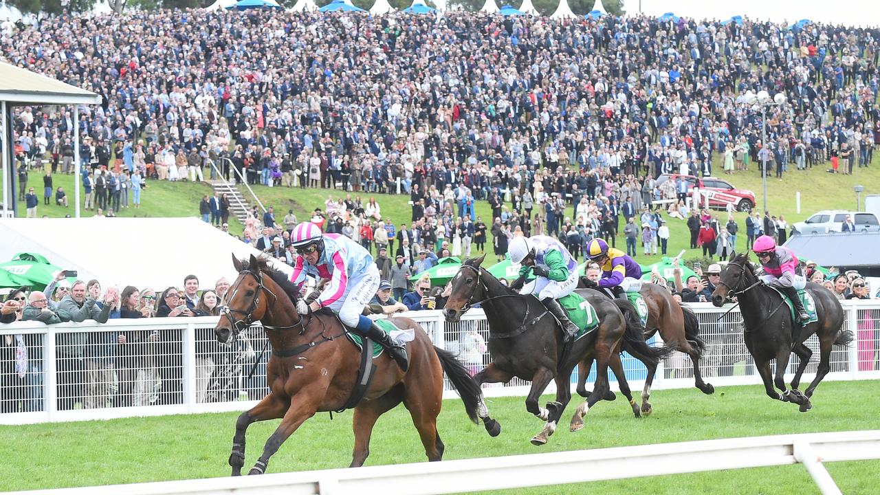 The Grand Annual Steeplechase is run in front of huge crowds at the Warrnambool Racecourse in May. Picture: Racing Photos via Getty Images