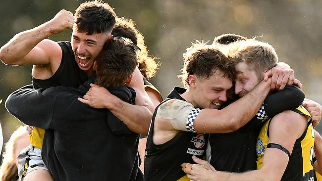 Mitcham celebrates on the siren. Picture: Josh Chadwick