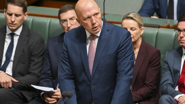 Opposition Leader Peter Dutton on his feet in the House of Representatives at Parliament House in Canberra.