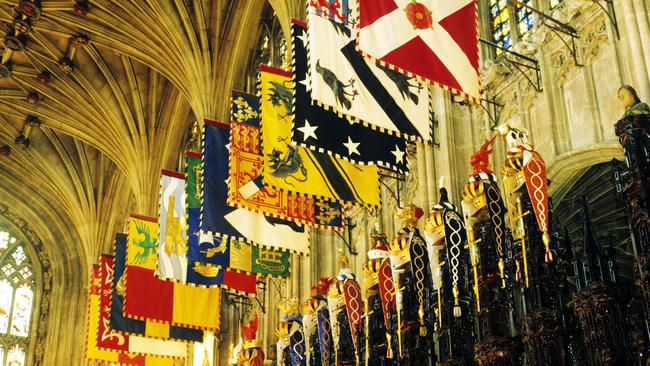 Inside St George’s Chapel, with banners of the Garter Knights. Picture: Getty Images