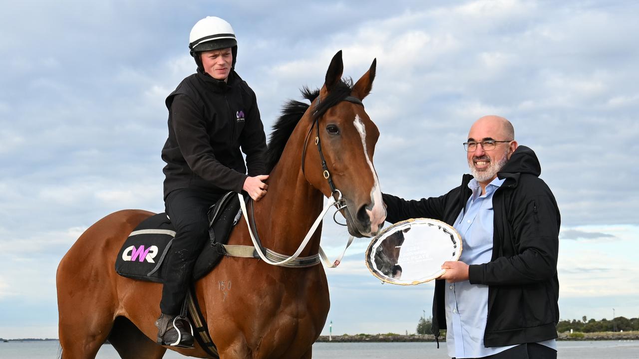 Via Sistina with Sam Fairgray from Yulong at Altona Beach on Sunday. Photo: Vince Caligiuri/Getty Images.