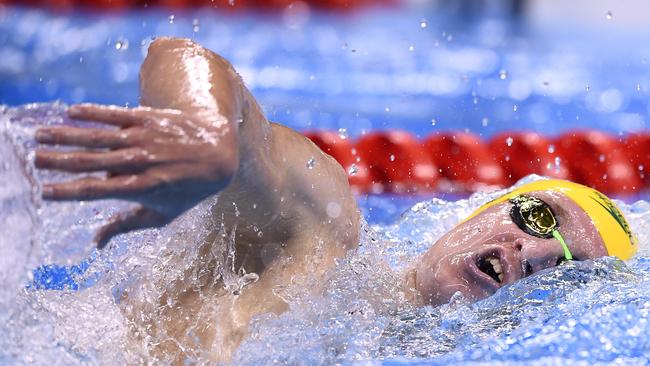 Australia's Jack Mcloughlin competes in the Men's 1500m Freestyle heats during the swimming event at the Rio 2016 Olympic Games at the Olympic Aquatics Stadium in Rio de Janeiro on August 12, 2016. / AFP PHOTO / GABRIEL BOUYS