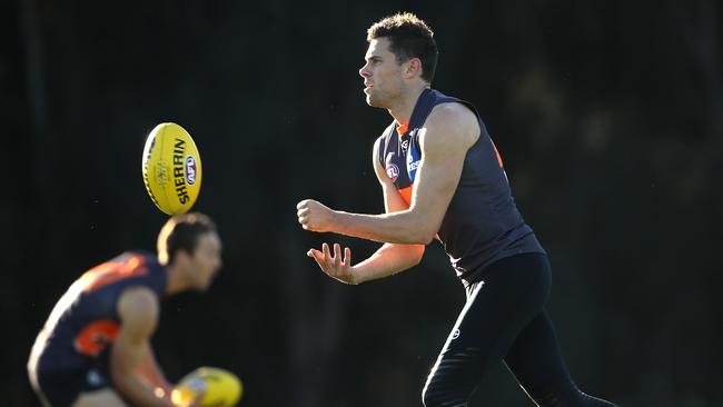 Josh Kelly during GWS Giants training at the WestConnex centre. The Giants play Hawthorn in Canberra on Friday night. Picture. Phil Hillyard