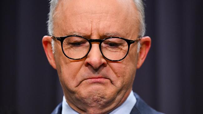 Prime Minister Anthony Albanese was openly emotional as he revealed the question to be posed in a referendum on the Voice to parliament. Picture: AAP Image/Lukas Coch