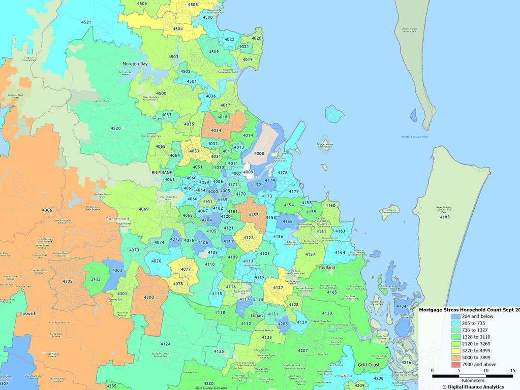 Mortgage Stress map Brisbane. <i>Source: Digital Finance Analytics.</i>