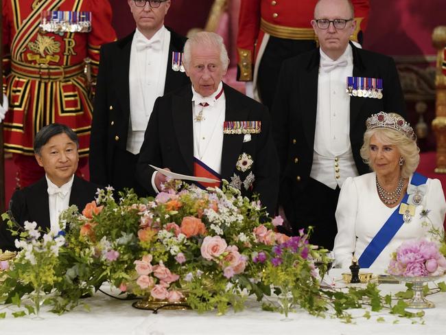 King Charles and Queen Camilla hosted a lavish state banquet for Emperor Naruhito and Empress Masako at Buckingham Palace. Picture: Getty Images