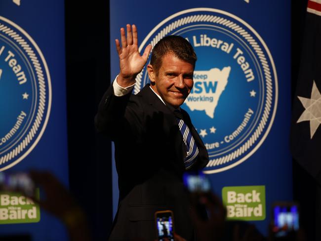 NSW Premier Mike Baird on the night he claimed victory. Picture: Tim Hunter.