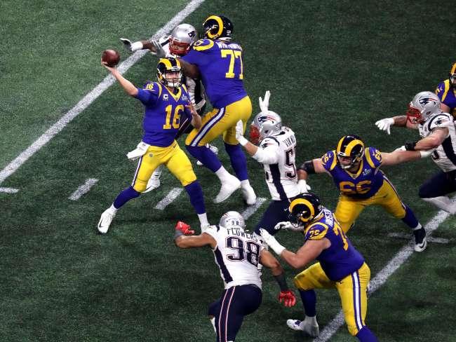 It was a tough Super Bowl initiation for Jared Goff, who froze on the big stage. Picture: Getty