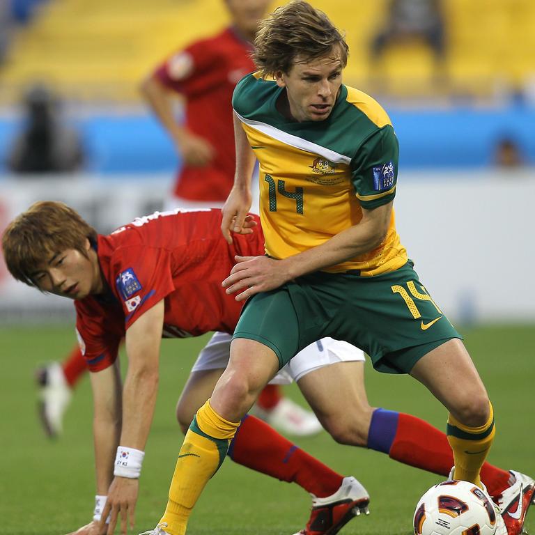 Brett Holman in action for the Socceroos against South Korea in the 2011 AFC Asian Cup group C football match at Al Gharafa Stadium, in Doha, Qatar.