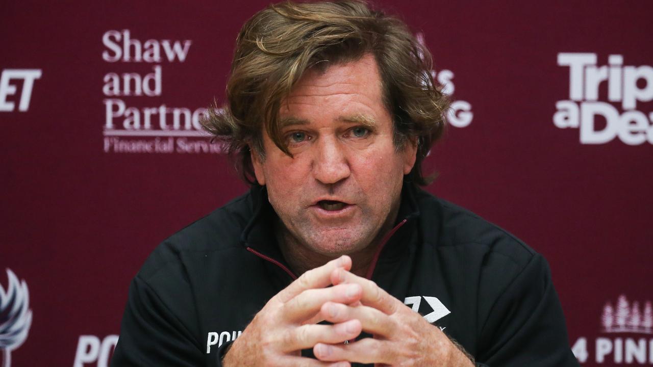 SYDNEY, AUSTRALIA - NCA NewsWire Photos - July 26, 2022: Manly Sea Eagles Coach Des Hasler addresses the media ina press conference in Sydney. Manly has been plunged into chaos with a host of players considering pulling out of Thursday nightâ&#128;&#153;s clash against the Sydney Roosters because of the clubâ&#128;&#153;s inclusive jersey. Picture: NCA Newswire / Gaye Gerard