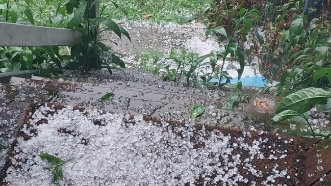 Hail in the Sunshine Coast hinterland. Picture: Supplied