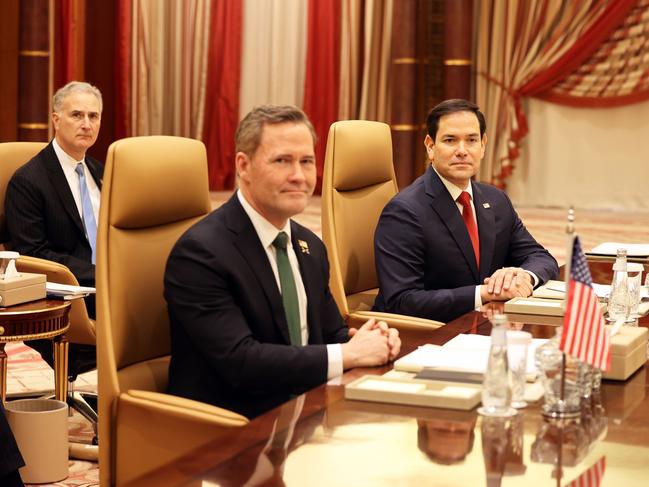 US Secretary of State Marco Rubio, on right, and National Security Adviser Mike Waltz in Jeddah. Picture: Getty Images