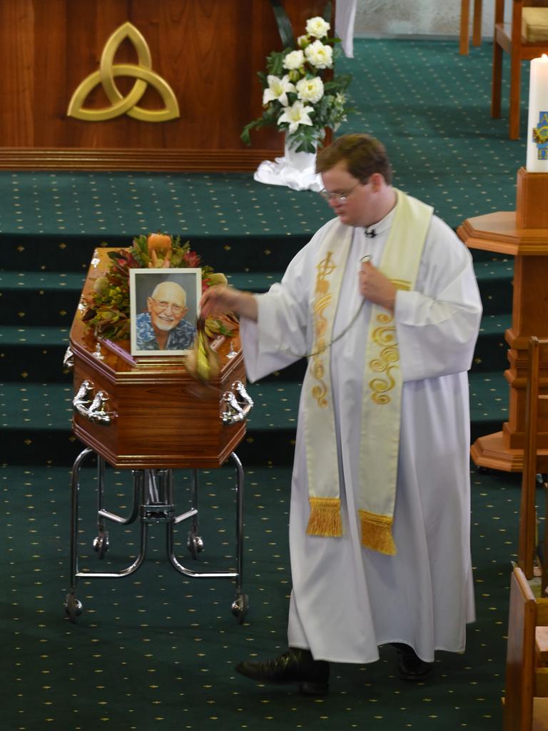 Hinchinbrook identity Vincenzo “Vince” Vitale is remembered during a moving Funeral Mass at St Patrick’s Church in Ingham on Wednesday. Picture: Cameron Bates