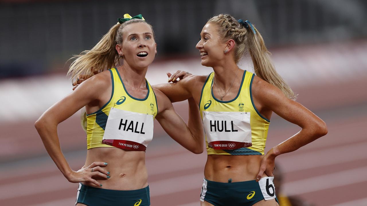 Australia’s Linden Hall and Jessica Hull after the final of the women's 1500m at the Tokyo Olympics.