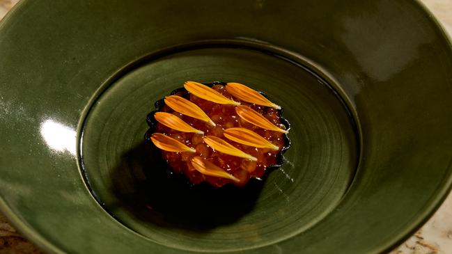 Garden tart, salmon roe at LVN restaurant, Bird in Hand winery. Picture: Supplied