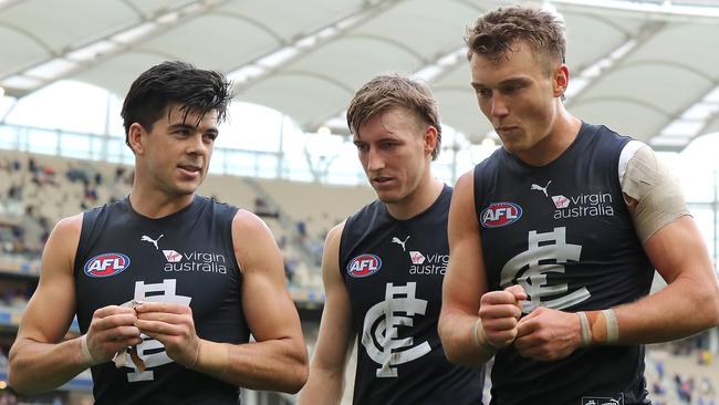 Blues players were left baffled by some of the holding the ball decisions against West Coast. Picture: Paul Kane/Getty Images