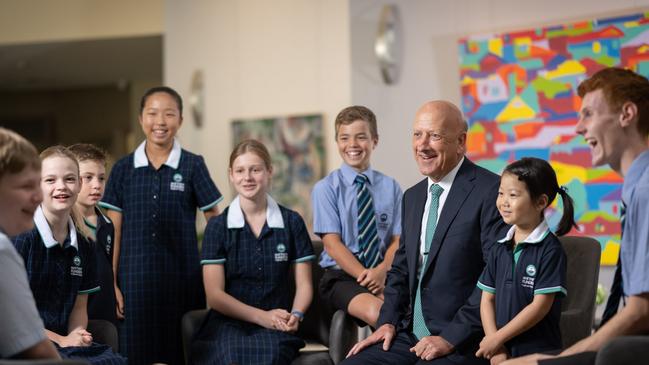 Matthew Flinders Anglican College principal Stuart Meade with students.