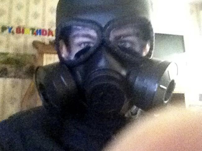 Bryer Schmegelsky in a black gas mask. Picture: Supplied