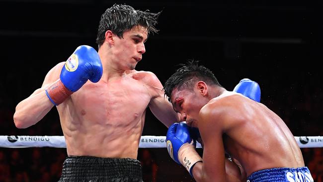 BENDIGO, AUSTRALIA - AUGUST 31: Brock Jarvis lands a punch to Ernesto Sailing during their super bantamweight before the Australian Middleweight bout between Jeff Horn and Michael Zerafa at Bendigo Stadium on August 31, 2019 in Bendigo, Australia. (Photo by Quinn Rooney/Getty Images)